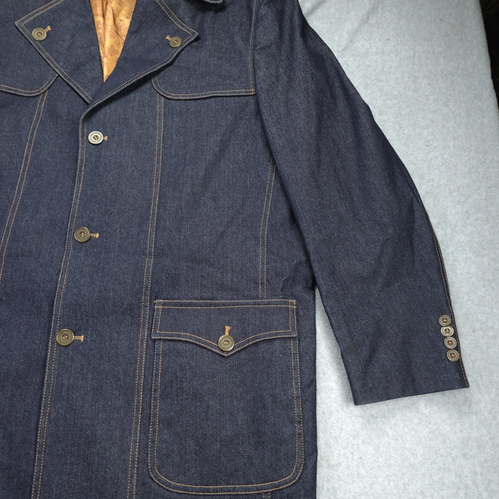 Bruno Rossetti Jacket Mens 48L Blue 70s‎ Paisley Lined Car Coat Denim Italy - Picture 4 of 15